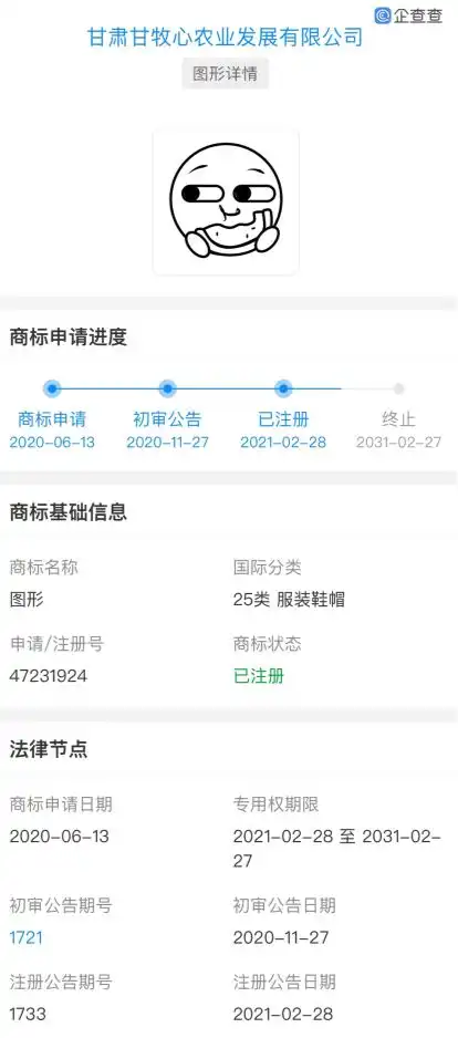  微信吃瓜表情包被抢注商标,申请人为农业公司