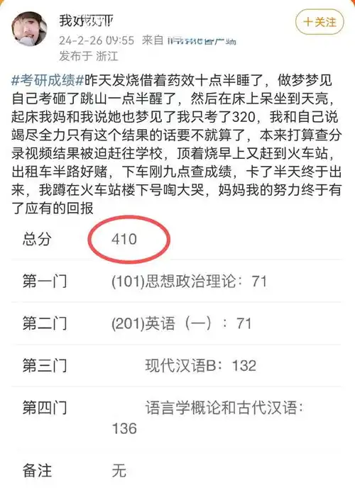  2024考研初试成绩看不懂,400的高分刷屏,考生公共课没压分