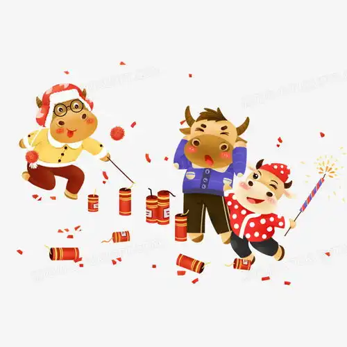  卡通手绘新年牛牛点鞭炮玩耍免抠元素png图片素材免费下载元素png20002000像素