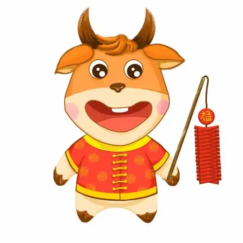  卡通可爱放鞭炮牛年形象插画素材广告素材下载至来源处