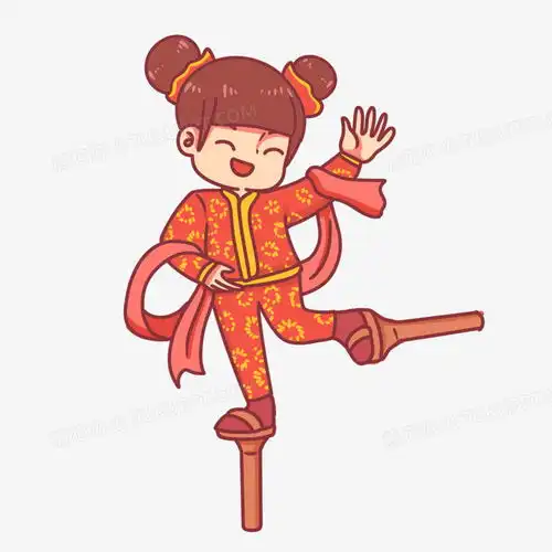  手绘卡通女童踩高跷庆祝节日场景png图片素材免费下载素材png30003000像素