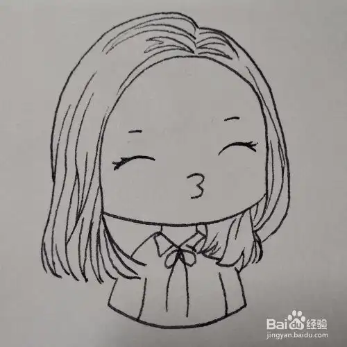  怎么画一个嘟嘟嘴亲亲的小女孩表情卡通简笔画